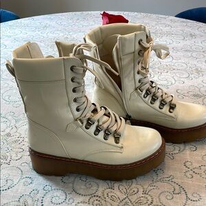 Circus by Sam Edelman Cream Combat Boots with Thick Soles